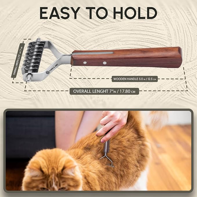 Flamia & Jabz Undercoat Rake for Dogs & Cats, Dematting Grooming Stripper Tool (8 Blades)