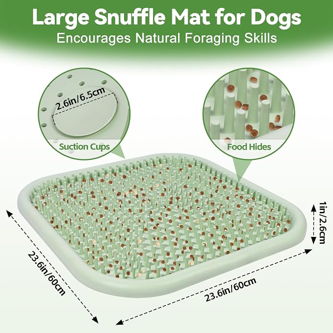 Snuffle Mat for Dogs, 23.6" x 23.6" Silicone Dog Feeding Mat Sniffing Interactive Feeding Game Encourages Natural Foraging Slow Feeder for Small/Medium/Large Dogs, Indoor & Outdoor (Green)