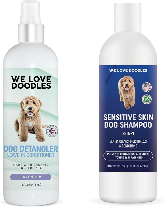 We Love Doodles Premium 3-in-1 Sensitive Skin Dog Shampoo & Dog Detangler Spray - for Allergies, Itching, Scratching, Anti-Itch with Oatmeal & Aloe, Dog Leave-in Conditioner, Tangle Remover Spray