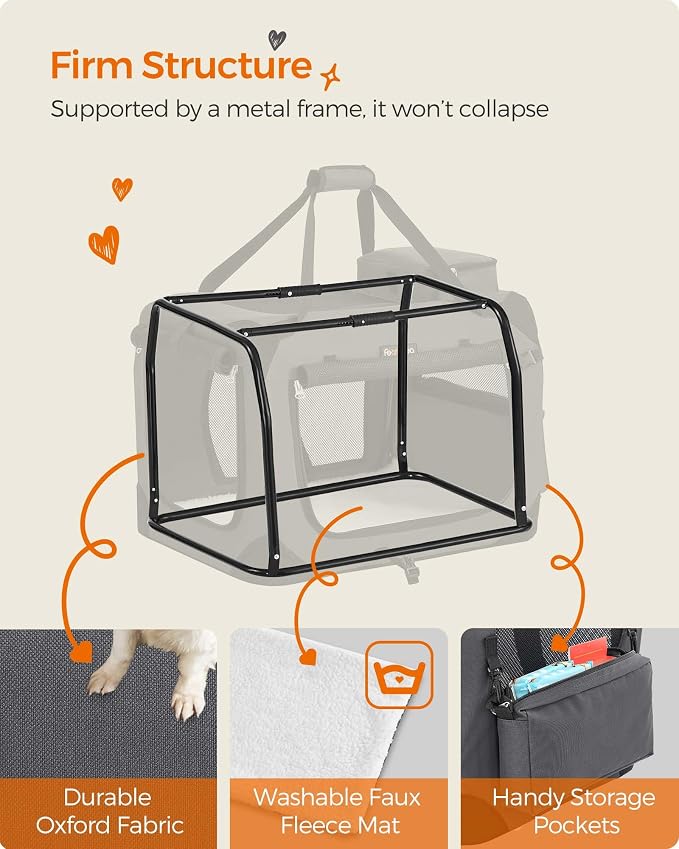 Feandrea 24 Inches Collapsible Soft Dog Crate, Portable Travel Dog Crate for Indoor and Outdoor Use, Dog Carrier Kennel with Safety Zippers, for Living Room, Car, Travelling, Camping, Gray UPDC60GY