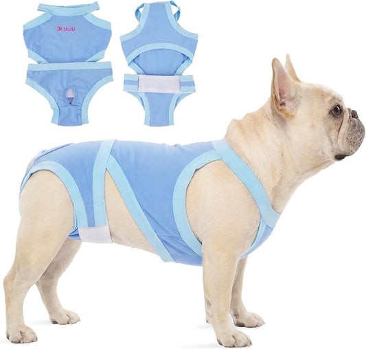 PUMYPOREITY Dog Diapers for French Bulldogs – Secure Fit Dog Wraps, Reusable & Machine Washable, for Heat Cycle, Marking, Pee Protection, Indoor Use, Travel, Home Protection, Blue, XL