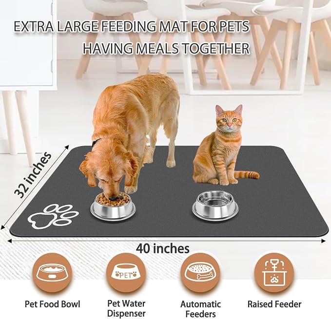 Dog Food Mat, Largest Absorbent Dog Mat for Food and Water, Non Skid Cat Bowl Mat, No Stains Quick Dry Pet Water Dispenser for Messy Drinkers (36.5"x24.5")