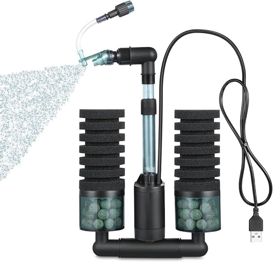 Aquarium Sponge Filter Bubbler with Ultra Quiet Water Pump and Ceramic Balls for Fish Shrimp Breeding Tank (Filter S(6-30 Gallon))