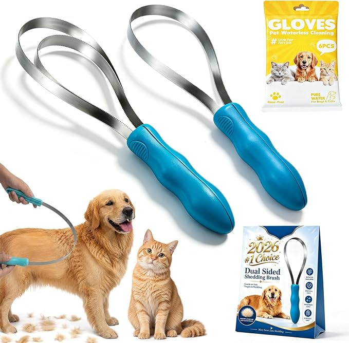 Dual Sided Shedding Blade for Cats, Dogs & Horses, Dog Deshedding Tool with Fine & Coarse Stainless Steel Teeth, Double Sided Shedding Blade for Short Long Thick Coats, Removes Loose Undercoat (#A+#B)