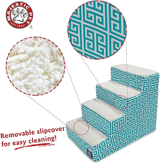 Majestic Pet Portable Pet Stairs | Soft Sherpa Steps Foam Feeling | Steps for Dogs & Cats | Dog & Cat Ramp | Perfect for Bed & Sofa | Indoor Only | Max Weight: up to 250 Lbs, 4 Step, Towers Teal