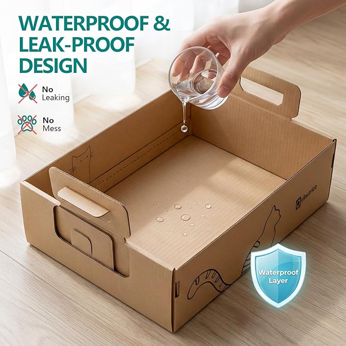 6-Pack Large Disposable Cat Litter Box, Recyclable Cardboard, Waterproof & Leak-Resistant, Portable for Travel, Temporary and Home Use
