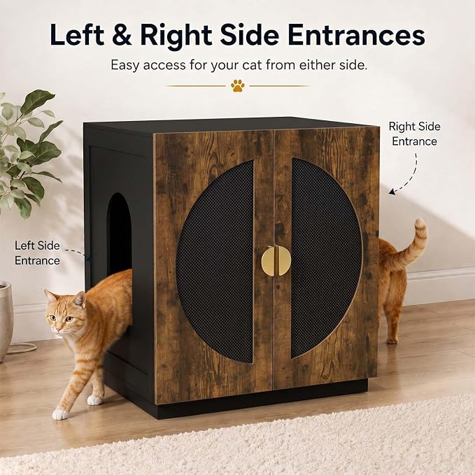 unipaws Extra Large Cat Litter Box Enclosure for Self-Cleaning & Automatic Litter Boxes, Tall Cabinet with Charging Station, Wooden Dog Proof Hidden Cat House for Top Entry Litter Box