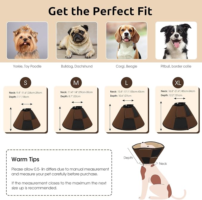 Queenmore Dog Cone XL, Soft Dog Cones for Large Dogs After Surgery, Cone for Dogs to Stop Licking, Elizabethan Collar for Pet, Alternative to Recovery Collar for Large Breeds, Brown XL