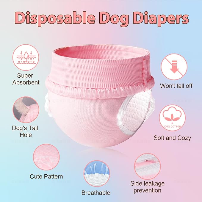 Ambreview Disposable Dog Diapers Female, Just Pull It Up, Doggie Diapers for Female Dogs, Strong Absorbency | Leak Proof, for Dogs in Heat | Elderly | Disabled, XS 10 PCS