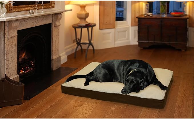 Furhaven Memory Foam Dog Bed for Large/Medium Dogs w/ Removable Washable Cover, For Dogs Up to 55 lbs - Sherpa & Suede Mattress - Espresso, Large