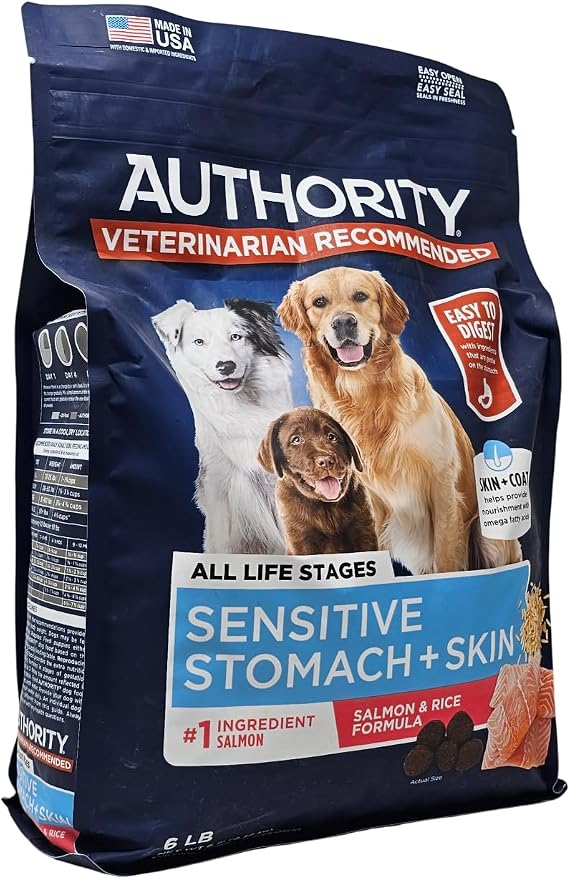 Authority Sensitive Stomach and Skin Salmon Rice Formula Dry Dog Food, 6 Pound Bag
