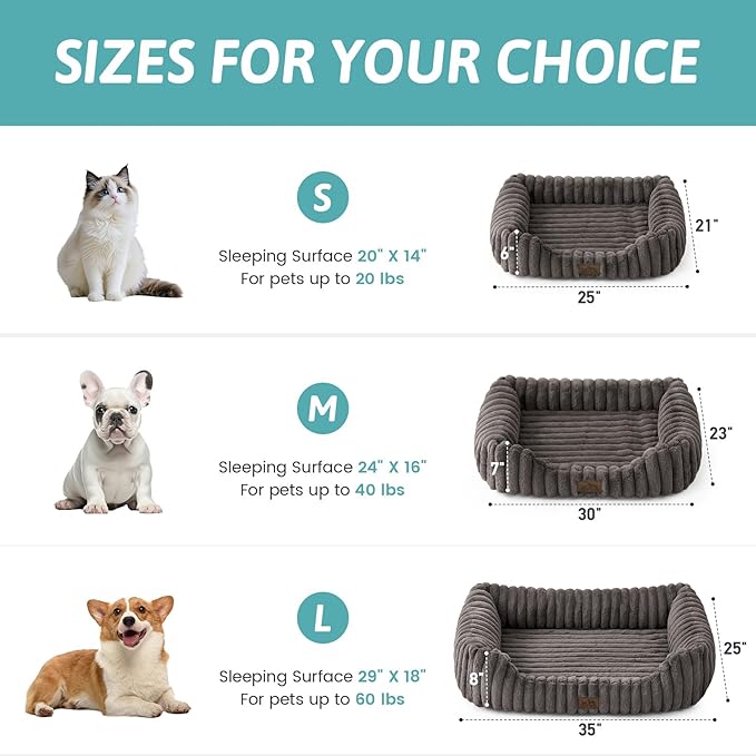 COZY KISS Orthopedic Dog Bed for Small Dogs & Cats - Washable Rectangle Pet Bed with Anti-Slip Bottom, Soft Calming Cat & Puppy Bed for Indoor Pets (25"x21"x6", Grey)