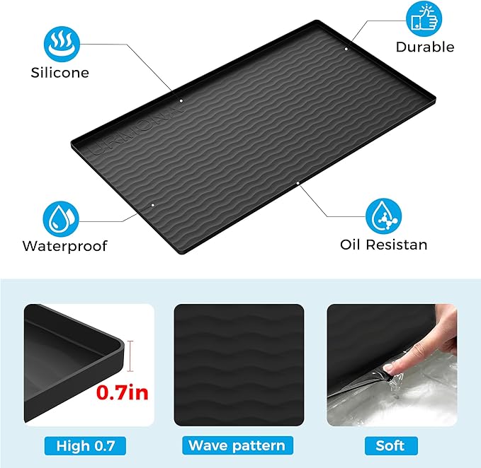 URMONA 28'' x 19'' Waterproof Silicone Under Sink Mat Cabinet and Counter Protector, Shelf Liner for Kitchen and Bathroom, Storage and Organizers, Litter Mat, Pet Cat Puppy Essentials(Khaki)