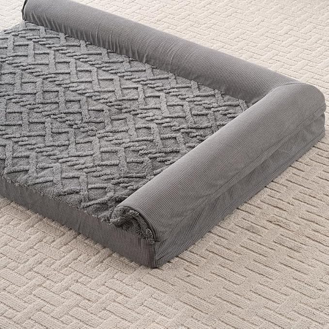 Dog Bed, L-Shaped Plush Sofa with Bolster, Memory Foam Pet Bed, Machine Washable Cover, for All Dog and cat Breeds (Dark Gray, 42" x 30" x 6.5")