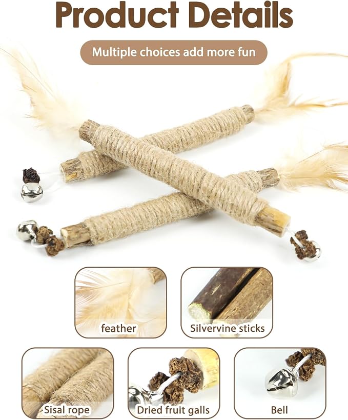 Tocirelo 12 Pack Cat Dental Chew Toys for Indoor Cats Teeth Cleaning and Teething Calming，Natural Silvervine Sticks