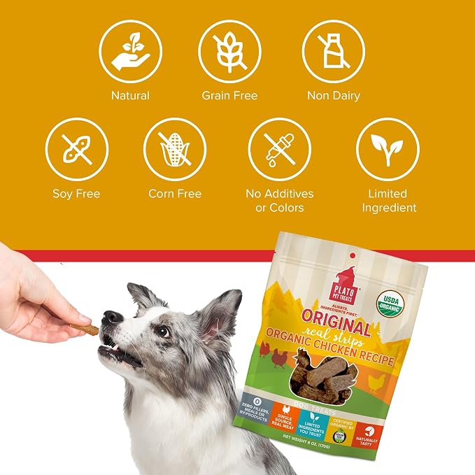 PLATO Original Real Strips Organic Chicken 18oz, Natural