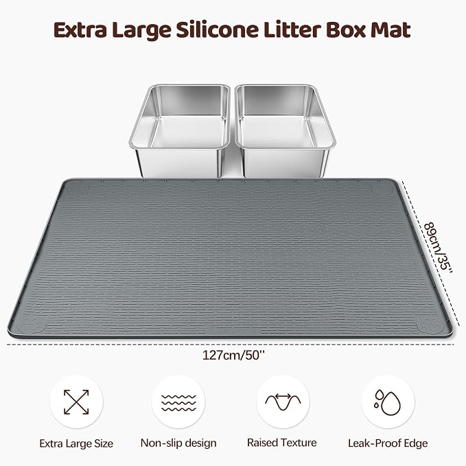 Cat Litter Mat, XXL Extra Large 50" x 35" Silicone Mat Litter Trapping Mat for Scatter Control, Soft on Kitty Paws, Easy to Clean (Dark Grey)