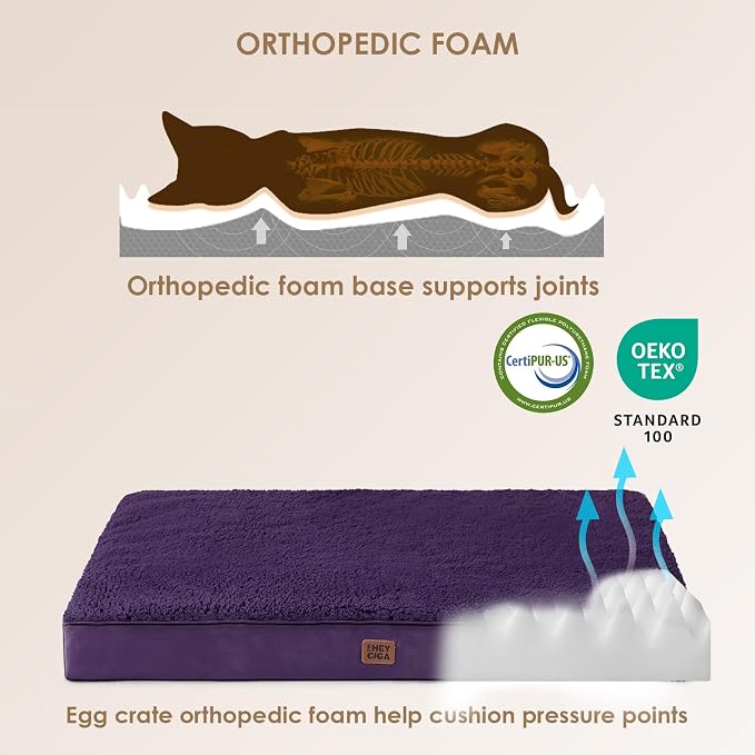 EHEYCIGA Orthopedic XXL Dog Beds for Jumbo Dogs with Removable Washable Cover, Purple, 50x36
