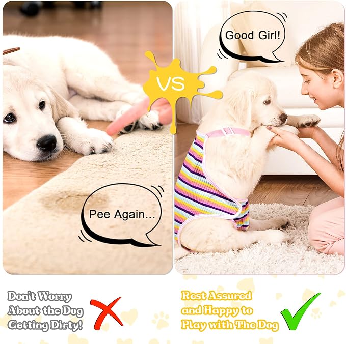 Nuanchu 3 Pcs Female Dog Diaper Sanitary Panties with Adjustable Suspender, Washable Reusable Doggie Diapers for Small Medium Large Dog in Heat Period Menstrual Pet Cats Ducks(Rainbow Pattern,S)