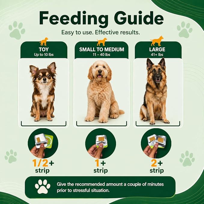 Calming Strips for Dogs – Fast-Acting Anxiety Relief & Sleep Support with Melatonin and Chamomile - Dog Calming Chews Alternative, Helps Reduce Stress During Fireworks & Travel (30 Pack)