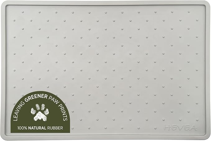 Hevea Dog Feeding Mat in Natural Rubber - Non Slip and Waterproof - Vegan, Plastic and Silicone Free Rubber Mat for Dog Bowls (Cloudy Grey)
