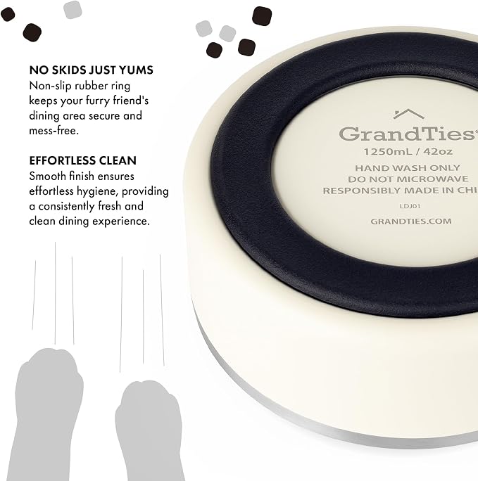 GrandTies Stainless Steel Engraved Pet Bowl | Reusable BPA-Free Insulated Cat & Dog Bowls | Large Heavy Duty Non Skid Spill Proof Dog Bowl | Outdoor Dog Water Bowl (42oz, Ivory White)