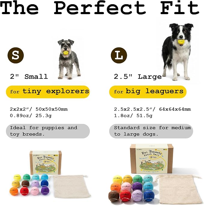 Squeaky Fetch Balls for Dogs, Rainbow Set Dog Toy, Multicolor Tennis Balls for Dogs, 12 Count Gift-Ready Dog Ball Box, 2 Inch Small