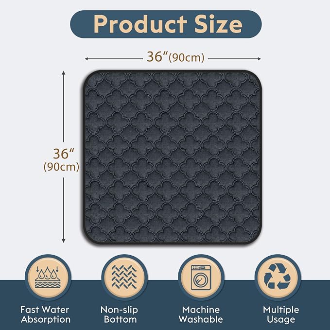 FunFurry Washable Dog Pee Pads - 2 Pack Reusable, Waterproof Puppy Pads, Super Absorbent with Dog Paw Shape Non-Slip Backing (Dark Grey, 36" X 36")