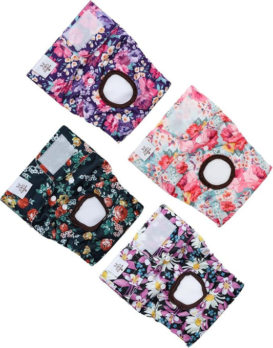 CuteBone Washable Female Dog Diapers 4 Pack Reusable Doggie Heat Diapers for Period FMG03XS