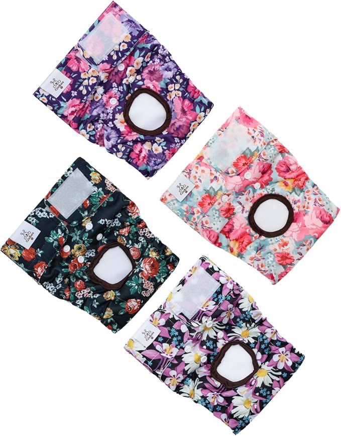 CuteBone Washable Female Dog Diapers 4 Pack Reusable Doggie Heat Diapers for Period FMG03M