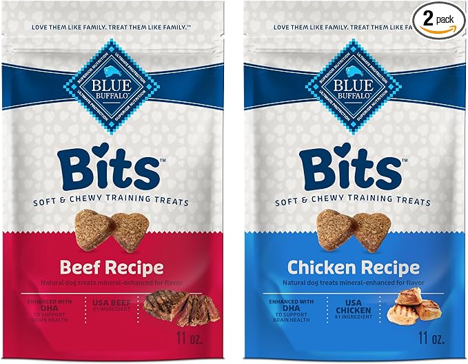 Blue Buffalo Bits Soft Dog Treats for Training, Made with Natural Ingredients & Enhanced with DHA, Chicken & Beef 19-oz Variety Pack, 2 ct