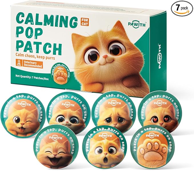 Calming Pop Patch for Cat Travel – Pheromone Diffuser for Cats Reduces Anxiety & Stress-Related Behaviors in Cats & Kittens, Long-Lasting, No Electricity Needed, More Convenient Than Sprays