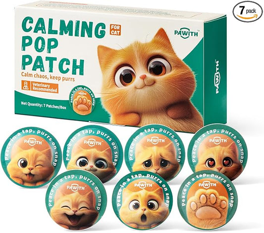 Calming Pop Patch for Cat Travel – Pheromone Diffuser for Cats Reduces Anxiety & Stress-Related Behaviors in Cats & Kittens, Long-Lasting, No Electricity Needed, More Convenient Than Sprays
