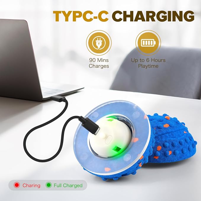 Interactive Dog Toys Ball, Self-Rolling & Bouncing Ball with RGB Colorful Lights to Keep Them Busy, 3-in-1 Interactive Mode, E-TPU Material, Type-C Charging, Moving Dog Toy for Dogs Puppies (Blue)
