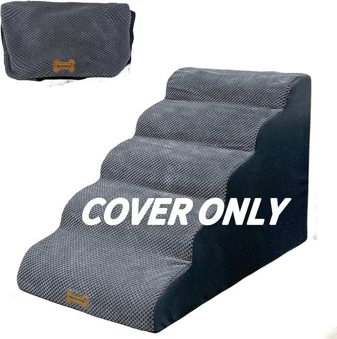 Pet Steps Cover for Small Dogs and Cats, Portable Foam Dog Ramp Stairs for Couch, Sofa, and High Bed Climbing - Grey 5-Step 33.1" L x 15.8" W x 22.9" H (Cover Only)