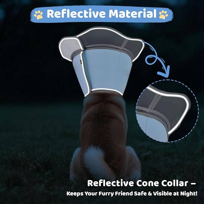 Soft Dog Cone Collar After Surgery Recovery,Adjustable E-Collar with Removable Shield,Lightweight,Breathable Anti-Licking Protective Cone for Large,Medium,Small Pets (Blue, XXL(Neck:20''-25''))