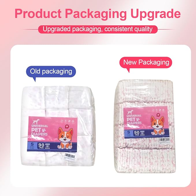 Disposable Dog Diapers Female 90 Count Doggie Diapers for Female Dogs (Waist 16-22 in XL) Super Absorbent Extra Large Dog Pads for Heat Excitable Urination or Incontinence - Pink