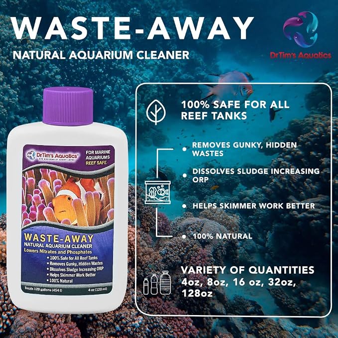 DrTim’s Aquatics Waste-Away Reef – 128 oz – Natural Maintenance Formula – Helps Break Down Hidden Organic Waste, Supports Flow & Clarity, Keeps Filters Running Freely