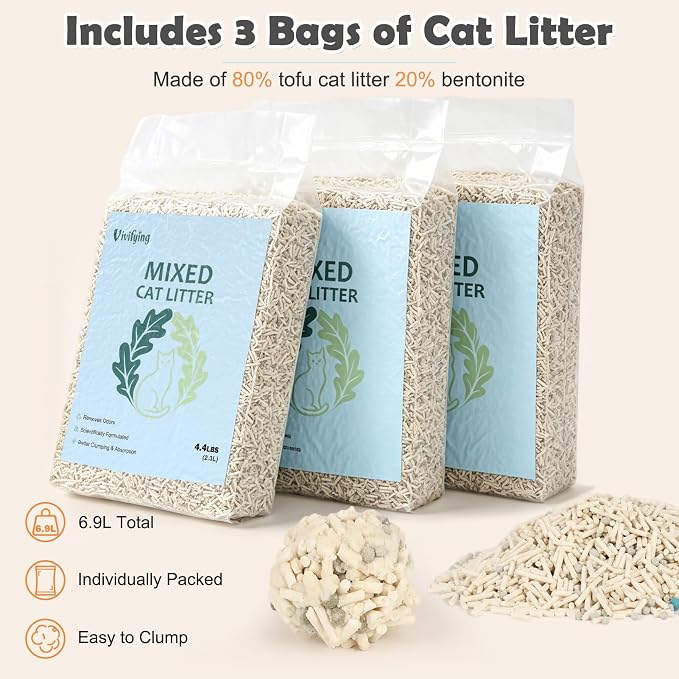 Vivifying XL Stainless Steel Cat Litter Box with 13.2 lb Cat Litter, Black | Stainless Steel
