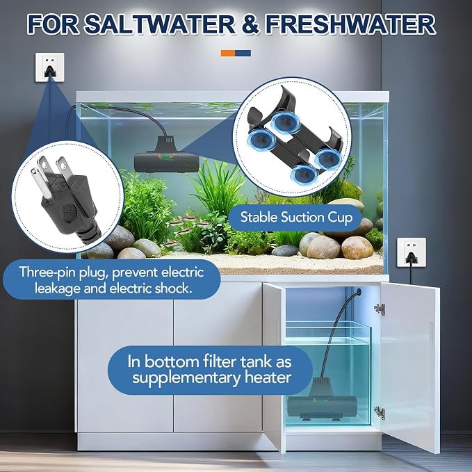 hygger Aquarium Heater with Upgrade Water Circulatio,Submersible Fish Tank Water Heater Digital Display,Auto Temperature Control for Freshwater Saltwater Safety Shut-Off Protection (800W,80~220Gal)
