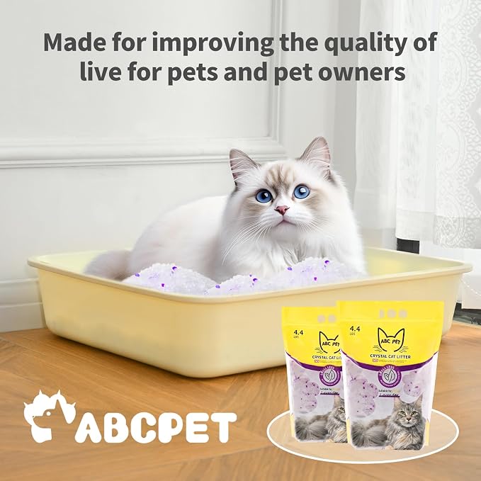 ABCPET Cat Litter Crystals No Clumping Odor Control Kitty Litter Non-Clumping No scooping Low Dust, Low Tracking, Dehydrates Waste Lavender - 17.2 lbs (4 x 4.3 lb Packs)