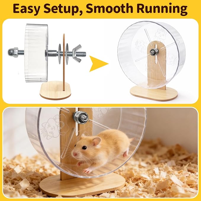Hamster Cage Accessories Set ，Silent Exercise Wheel, Maze Wooden Hideout, Water Bottle with Holder, Chew Toys & Interactive Platform for Hamsters, Mice, Gerbils (All-in-One Habitat Enrichment Kit)