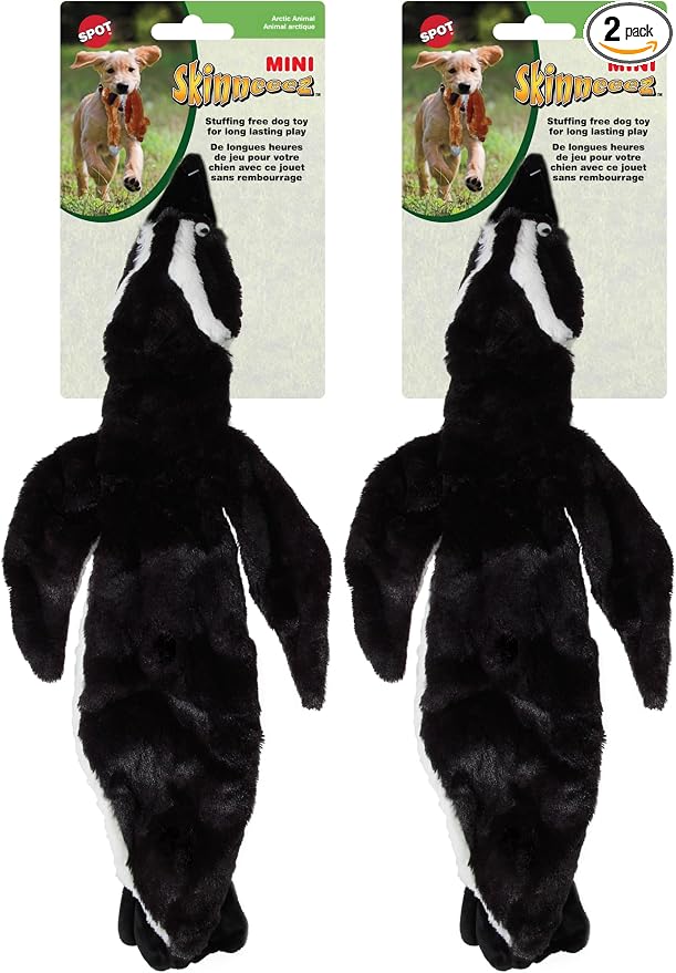 SPOT Skinneeez Stuffing Free Arctic Animal Dog Toy - with Squeaker in Head and Tail, Stuffingless Design is Great for Moderate Chewers, Tug Toy for Small Puppies & Dogs - 15in, Assorted Styles, 1 Toy