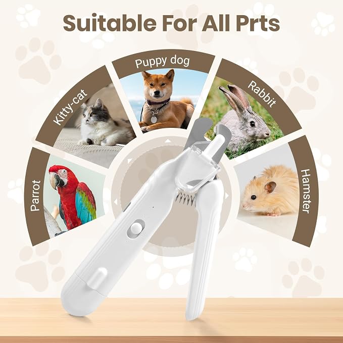 2-in-1 Dog Nail Clipper and Grinder with LED Light, USB Rechargeable Quiet Electric Pet Nail Trimmer for Dogs Cats with Safety Guard