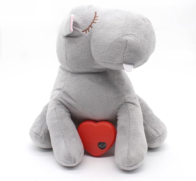 3T GROUP Puppy Heartbeat Toys Sleep Aid,Dog Heartbeat Toy for Puppy Essentials Stuffed Animal Anxiety Relief Comfort Pillow Calming Puppy Toys Hippo(Gray)