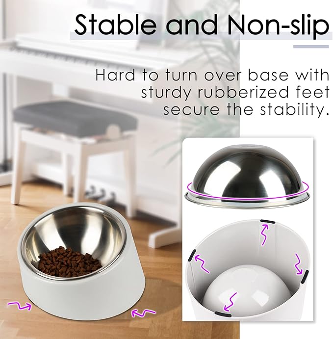 SuperDesign Mess Free 15° Slanted Bowl for Dogs and Cats, Tilted Angle Bulldog Bowl Dog Feeder, Non-Skid & Non-Spill, Easier to Reach Food S/0.5 Cup Gray