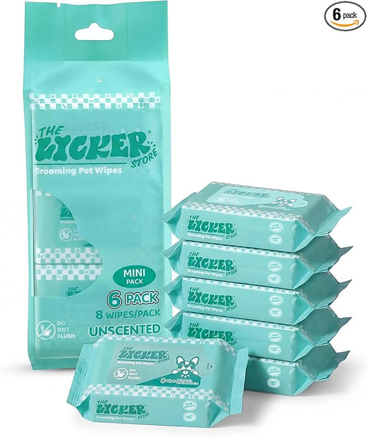 PWP1008A-6SET Mini Dog Body Wipes, Hypoallergenic Pet Grooming Wipes with Aloe Vera, Chamomile & Shea Butter, for Paws, Face & Body, Cleaning & Hydrating, 288 Count (6 Bags)