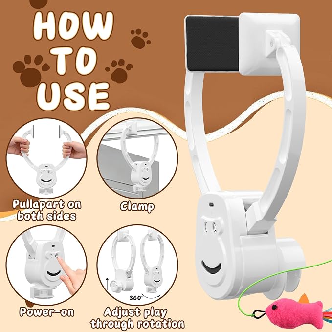 Automatic Cat Toy for Indoor Cats, Interactive Door Hanging Cat Toy with Smart Touch Restart, USB-C Rechargeable 360° Rotating Flying Bird Teaser for Kittens & Adult Cats, White
