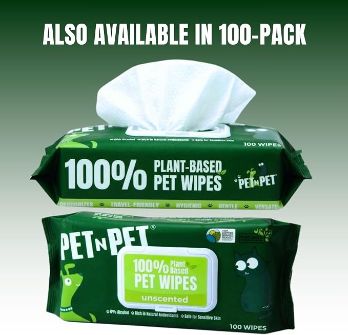 PET N PET 100% Plant Based Dog Wipes for Paws and Butt, 400 Counts Hypoallergenic Unscented Dog Pet Wipes, 8" x 8"