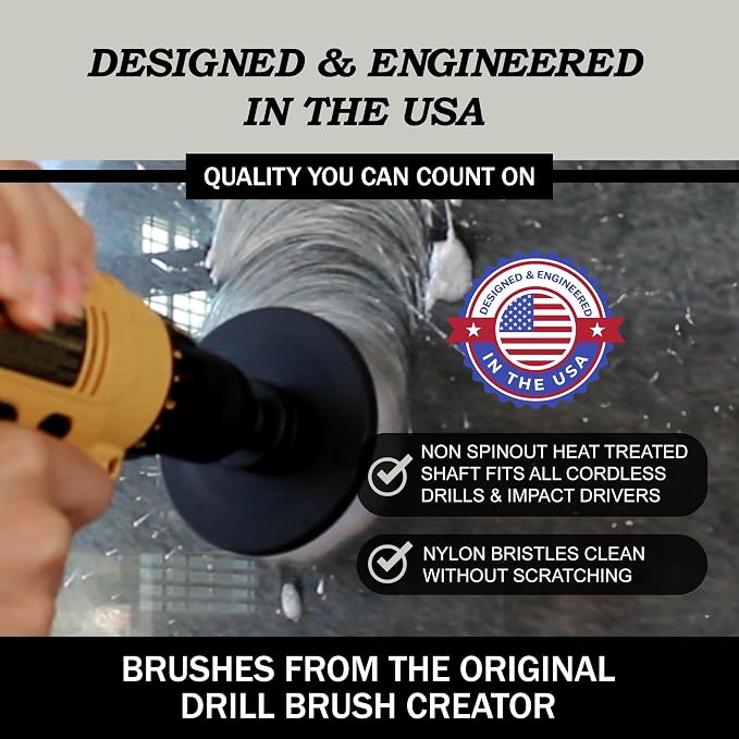 Interior Car Detailing Drill Brush Set - Soft Bristle Power Scrubber Attachments for Cleaning Car, Truck, Upholstery, Carpet, Leather, Seats, Wheels, Rims, Dash, Console, & Trim - Nylon Auto Scrubber